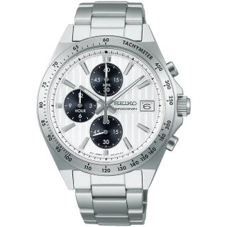 【SEIKO 精工】CS系列 條紋面錶盤賽車計時腕錶-41mm 禮物 母親節(8T67-00Y0S/SBTR039J)