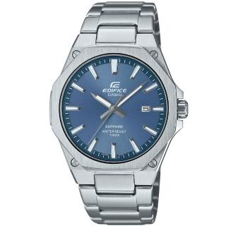 【CASIO 卡西歐】EDIFICE 輕薄八角錶殼不鏽鋼賽車腕錶/銀x藍面(EFR-S108D-2A)