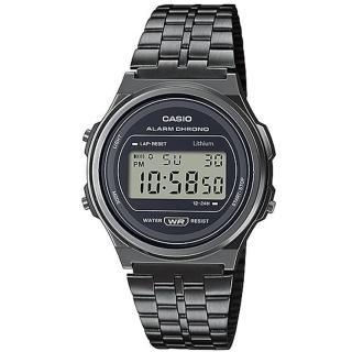 【CASIO 卡西歐】復古懷舊數位電子不鏽鋼腕錶/鐵灰(A171WEGG-1A)