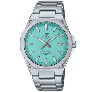 【CASIO 卡西歐】EDIFICE 輕薄八角錶殼不鏽鋼賽車腕錶/銀x湖水綠面(EFR-S108D-2B)