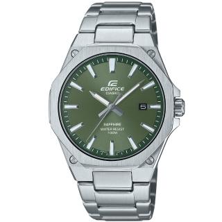 【CASIO 卡西歐】EDIFICE 輕薄八角錶殼不鏽鋼賽車腕錶/銀x橄欖綠面(EFR-S108D-3A)