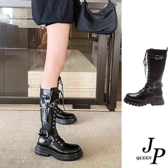 【JP Queen New York】甜酷少女內里加絨真牛皮中筒靴(黑色)