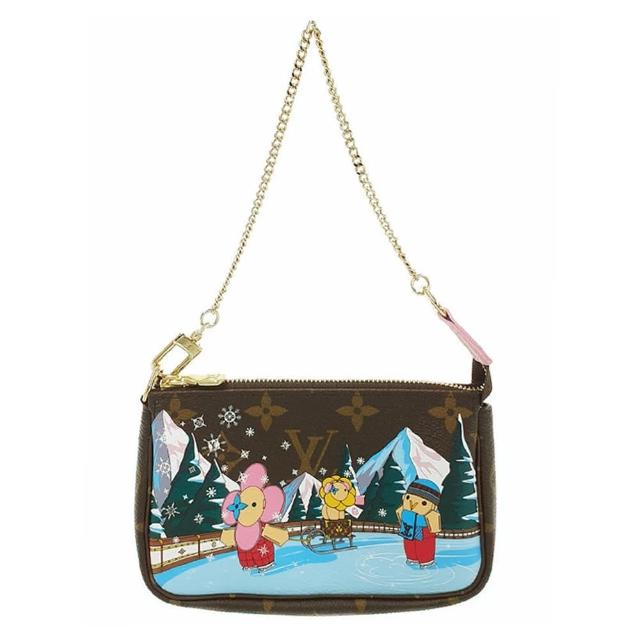 【Louis Vuitton 路易威登】M82623 限量2023聖誕系列MINI POCHETTE ACCESSOIRES內裡拼色鏈帶手拿包(粉色)