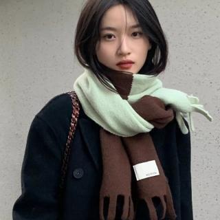 【HaNA 梨花】韓國小辮子撞色圍巾冬日仿羊絨圍巾