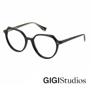 【GIGI Studios】三角金飾圓框平光眼鏡(黑 - LOLA-6538/1)
