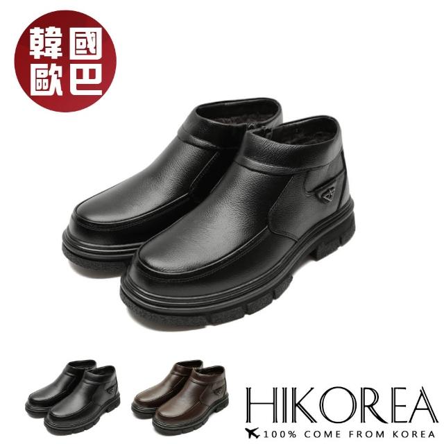 【HIKOREA】韓國空運。天然牛皮鋪毛紳士皮鞋/拉鍊款厚底/韓星歐巴皮鞋(73-0516/二色/現貨+預購)