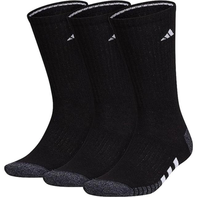 【adidas 愛迪達】2024男時尚運動款黑色中筒襪3入組-網