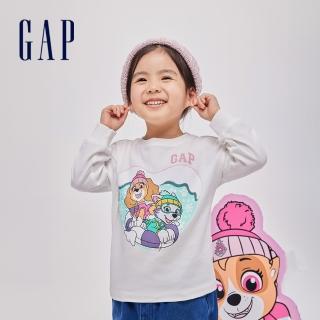 【GAP】女幼童裝 Gap x 汪汪隊立大功聯名 Logo純棉印花圓領長袖上衣-白色(847258)