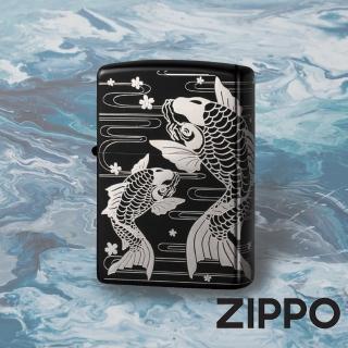 【Zippo官方直營】櫻花鯉魚-黑底銀-防風打火機(美國防風打火機)