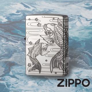 【Zippo官方直營】櫻花鯉魚-全銀-防風打火機(美國防風打火機)