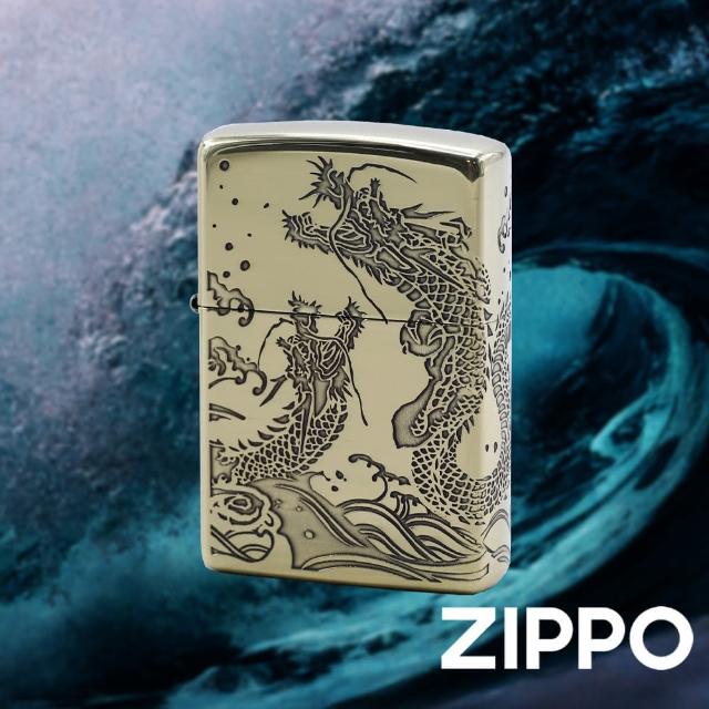 【Zippo官方直營】雙海龍紋-金-防風打火機(美國防風打火機)