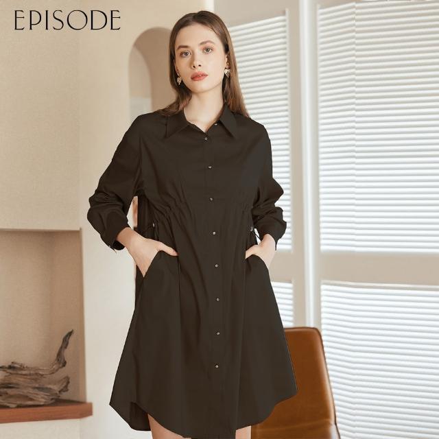 【EPISODE】休閒寬鬆紐扣棉質襯衫裙長洋裝E35707（黑）
