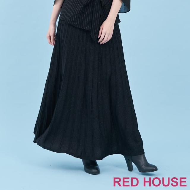 【RED HOUSE 蕾赫斯】百搭直條紋針織長裙(黑色)