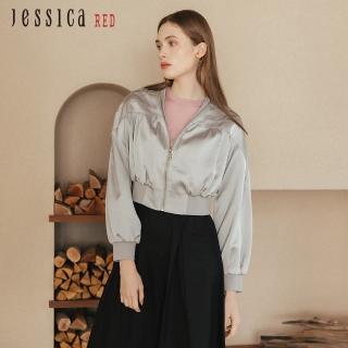 【Jessica Red】時尚休閒收腰拉鏈V領短外套R35009（銀灰）