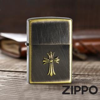 【Zippo官方直營】復古金色十字架防風打火機(美國防風打火機)