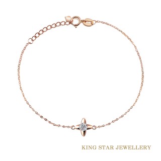 【King Star】18K天然鑽石手鍊 玫瑰金 十字(20分視覺效果)