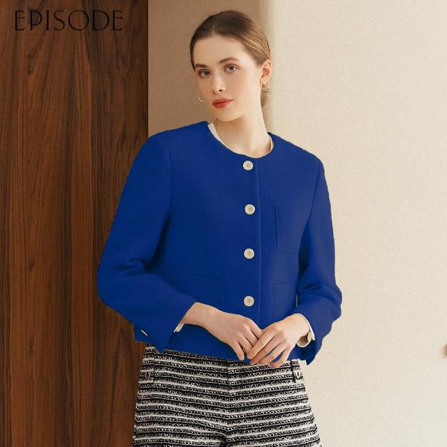 【EPISODE】簡約百搭小香風短版羊毛外套135017（藍）