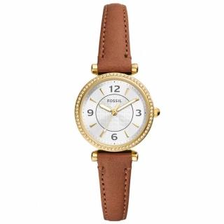 【FOSSIL】公司貨 光影之美皮革腕錶/棕x白面 女錶(ES5297)