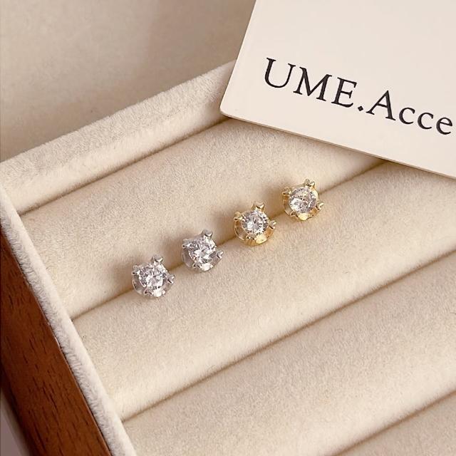 【UME.Acce】純銀單鑽基本款耳環(S925純銀 純銀耳環 單鑽 基本款 小鑽耳環 通體純銀)