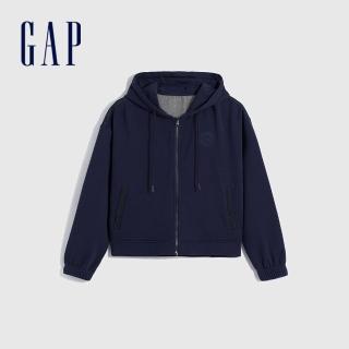 【GAP】女裝 Logo牛仔拼接連帽外套-海軍藍(840932)