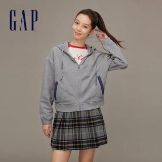 【GAP】女裝 Logo牛仔拼接連帽外套-灰色(840932)