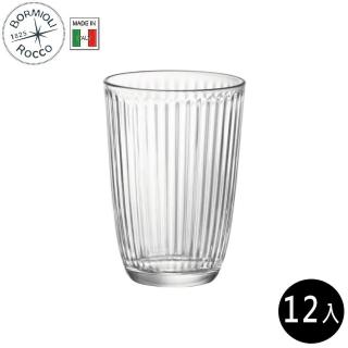 【Bormioli Rocco】玻璃杯 390ml 線條水杯 12入組(玻璃杯 水杯 酒杯 飲料杯 果汁杯)