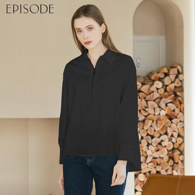 【EPISODE】休閒寬鬆拉鏈棉質長袖襯衫E35302（黑）