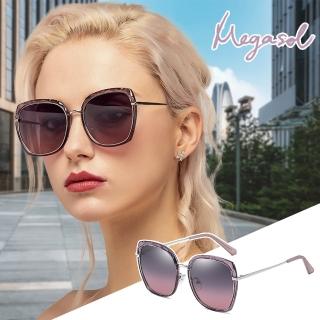 【MEGASOL】UV400防眩偏光太陽眼鏡時尚女仕大框矩方框墨鏡(魅力幾何寶石切割鏡架6107-多色選)