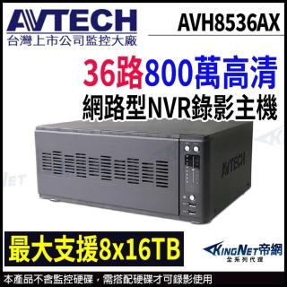 【AVTECH 陞泰】AVH8536AX 36路 H.265 8MP NVR 網路型錄影主機 支援8硬碟(帝網 KingNet)
