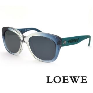 【LOEWE 羅威】明星同款大方框簡約皮革設計太陽眼鏡(透藍 SLW842-01G7)
