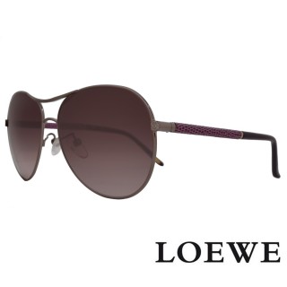 【LOEWE 羅威】精緻皮革鏡腳設計款飛行員框太陽眼鏡(紫/銀 SLW380-08Y9)