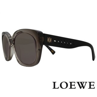 【LOEWE 羅威】明星同款大方框簡約皮革設計太陽眼鏡(透明黑 SLW842-0AGS)