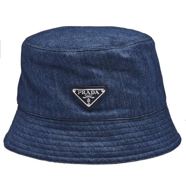 【PRADA 普拉達】經典金屬三角LOGO牛仔漁夫帽(藍2HC137-AJ6-BLUE)