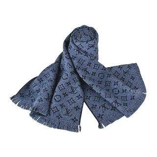 【Louis Vuitton 路易威登】LV M78525 MONOGRAM花紋LOGO CLASSIC 羊毛圍巾(海軍藍)