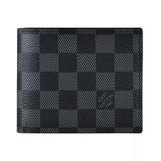 【Louis Vuitton 路易威登】LV N60053 AMERIGO棋盤格LOGO Damier Graphite帆布8卡對折短夾(黑)