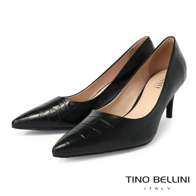 【TINO BELLINI 貝里尼】巴西進口石紋尖頭高跟鞋FWDV025-1(黑色)
