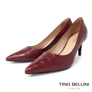 【TINO BELLINI 貝里尼】巴西進口石紋尖頭高跟鞋FWDV025-A(勃根地紅)