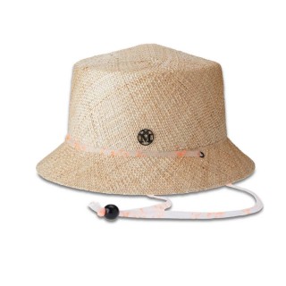 【Maison Michel】時尚流行寬沿綁帶Logo飾草帽(卡其)