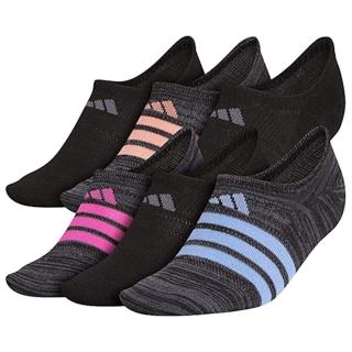 【adidas 愛迪達】2024女時尚美國進口厚襪黑炭色隱形襪混搭6入組-網