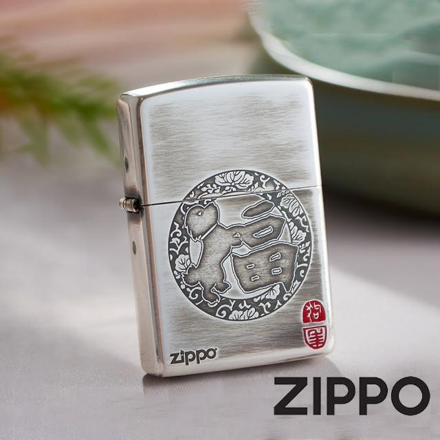 【Zippo官方直營】福氣小狗-拉絲銀-防風打火機(美國防風打火機)