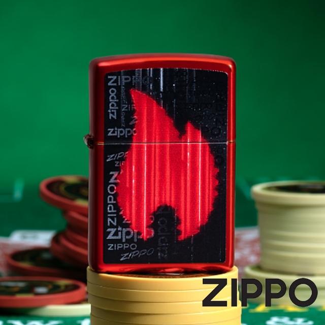 【Zippo官方直營】金屬紅色火焰標誌防風打火機(美國防風打火機)