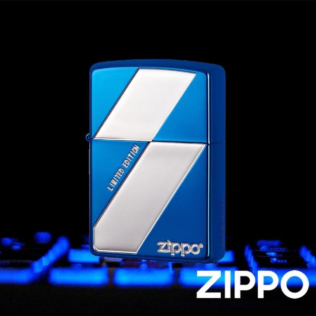 【Zippo官方直營】簡約斜格-藍銀-防風打火機(美國防風打火機)