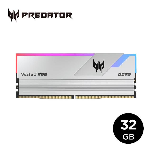 【Acer 宏碁】Vesta2 DDR5-6000 32G 銀 RGB 超頻桌上型記憶體(16*2 CL30)