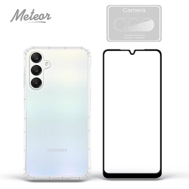 【Meteor】Samsung Galaxy A25 5G 手機保護超值3件組(透明空壓殼+鋼化膜+鏡頭貼)