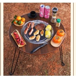 【May Shop】圓形摺疊燒烤桌圍爐便攜折疊燒烤桌木炭烤肉野外庭院圍爐煮茶
