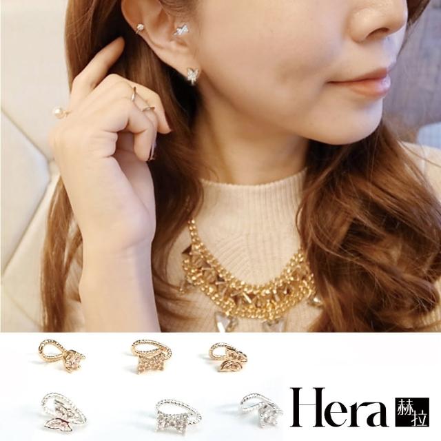 【Hera】赫拉 精緻蝴蝶結裸鑽水鑽耳環/耳骨夾 三顆入(2色)