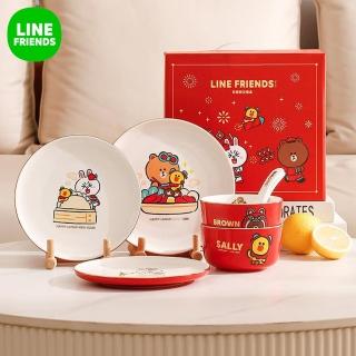 【LINE FRIENDS】熊大莎莉新年特別版雙人陶瓷餐盤餐碗湯匙7件套組