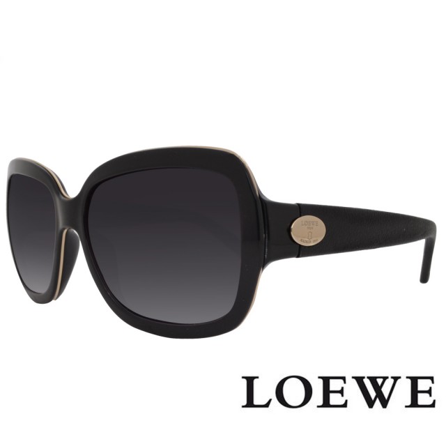 【LOEWE 羅威】設計師限定款系列 奢華皮革線條款太陽眼鏡(黑/金 SLW774-0Z42)
