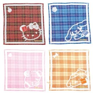 【小禮堂】Sanrio 三麗鷗 純棉小方巾 - 復古格紋款 Kitty 布丁狗 大耳狗 小麥粉(平輸品)