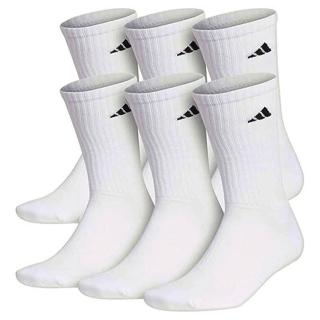 【adidas 愛迪達】2024男時尚美國進口厚襪白色中筒襪6入組-網